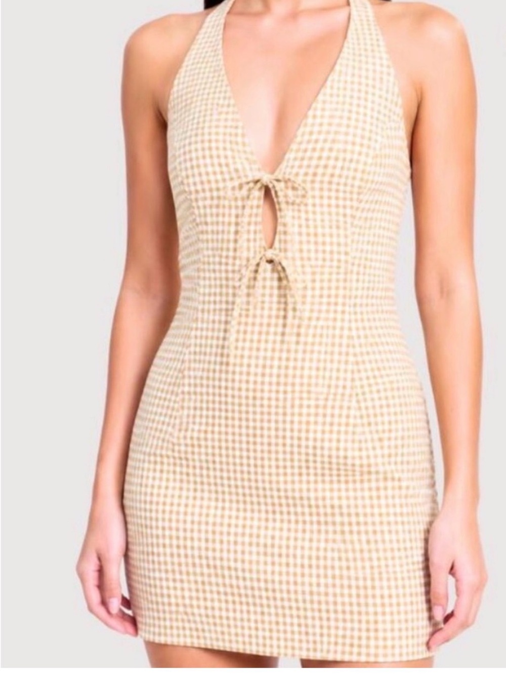 More to come gingham halter mini dress